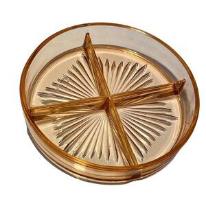 Vintage Pink Depression Glass Divided Candy Nut Dish Relish Tray Starburst